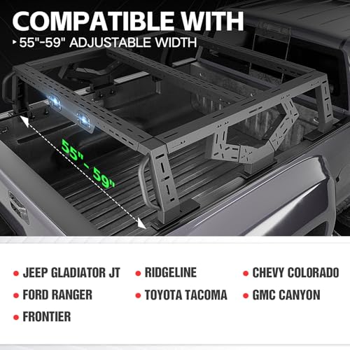 Image of YZONA 16.73 inch Bed Racks Truck Cargo Carrier with 2 LED Lights Compatible with Tacoma /Gladiator JT /Frontier /Colorado Extended Cab /Canyon /Ranger, Luggage Storage Bed Cross Bars