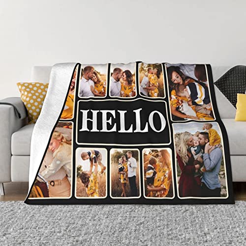 Custom Blanket Personalized Family Blanket with Photos, Customized Home Throws Blankets with Photo and Text as Gifts for Mom, Dad, Grandma, Grandpa on Birthday, Anniversary (10 Photo Collages)