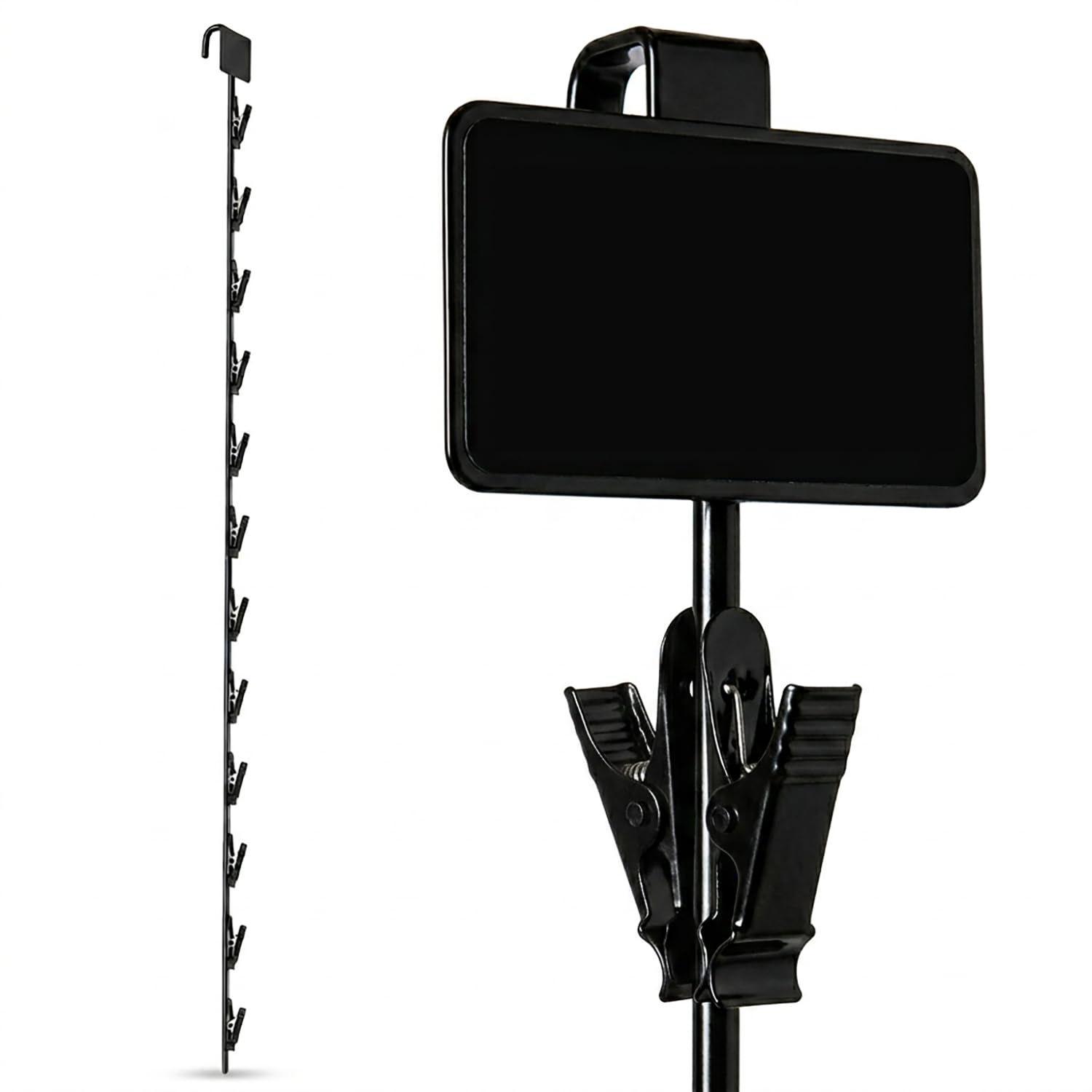Photo 1 of 1 Pack Clip Strip Heavy Duty Metal Merchandising Strips, Clip Strips for Hanging Chips, Snacks, Candy in Retail Stores, Black, 31" Long, 2.5" W x 1.5" H Header, 12 Hook Stations