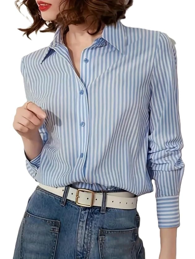 Image of Women Shirt||Women Relaxed Fit Vertical Striped Spread Collar Cotton Casual Shirt (S-12-19)