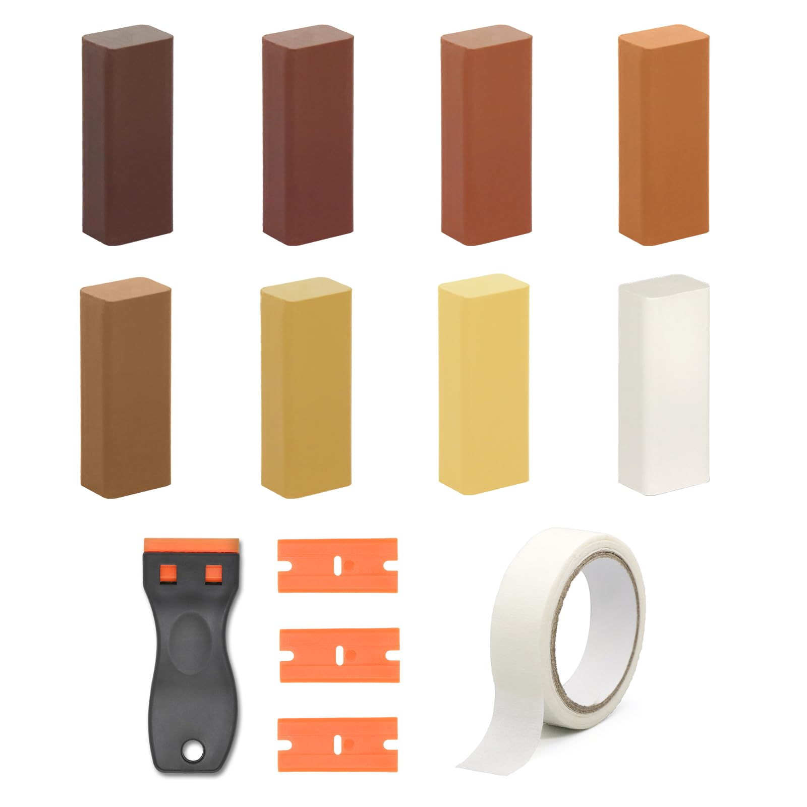 Set de 8 Colores Reparador Madera, Reparador Arañazos Madera, Masilla Madera Dura y Resistente, Cera para Madera, Reparador de Madera para Laminado, Mármol, Azulejos, PVC y Muebles