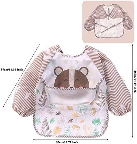FILOWA Bibs with Sleeve,3PCS Baby Feeding Bibs Long Sleeve Large Pocket Waterproof Coverall Weaning Plastic EVA Painting Aprons Smock Bib for Infant Toddlers Boys 6-36 Months,Dinosaur/Car/Bear