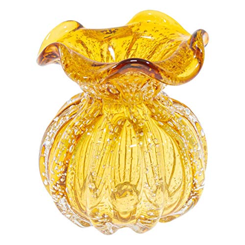 VASO DE VIDRO AMBAR MURANO 10CM X 10CM X 11CM