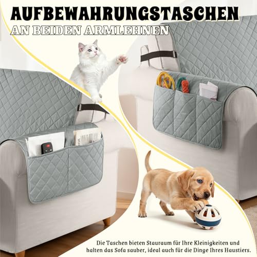 TAOCOCO Sofa Überzug, Sofabezug Wasserdicht Mit Gummiband,Wohnzimmer Anti-Rutsch Gepolsterter Sofaschutz für Haustiere, Katzen, Hunde, Spielende Kinder(Hellgrau, 1 Sitzer)
