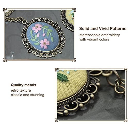Image of ZOCONE 4 Packs Embroidery Necklace Kits, Embroidery Pendant Kit Mini Cross Stitch Kit with Hoop, Necklace, Pendant, Stamped Pattern Cloth, Instructions, etc. Embroidery Kits for Adults