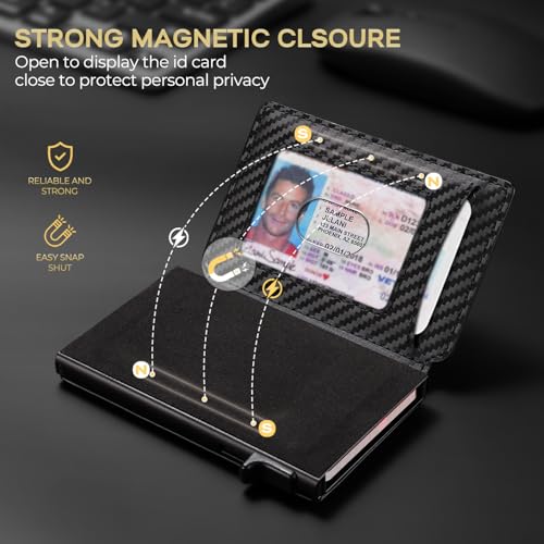 Slim Card Wallet for Men with ID Window – Minimalist RFID Wallet, Pop-Up Function, Ultra Thin Design, Metal Business Card Case Holds 8+ Cards, Gifts for Men, Men's Accessories4