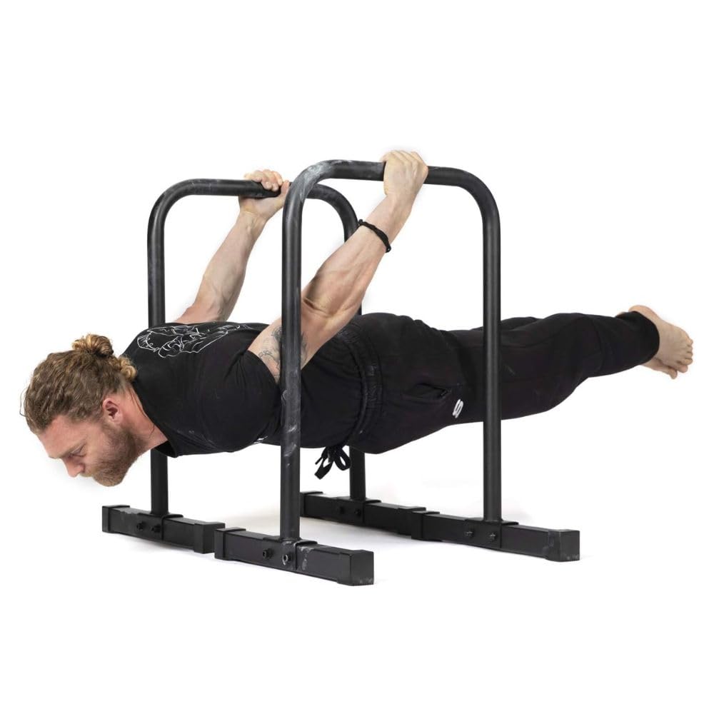 GRAVITY FITNESS Parallele Calisthenics Regolabili – Barre DIP Antiribaltamento per CrossFit, Allenamento Forza, Ginnastica – Impugnatura 38mm Regolabile in Altezza e Larghezza per Home Gym