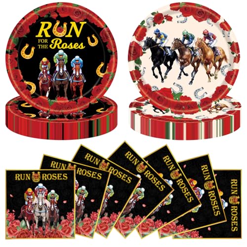 ZJJZOAA 40 Pcs Derby Day Plates and Napkins Set 9 Inch Run for The Roses Plates Horse Racing Party Napkins Derby Party Supplies Serve 20 Guests