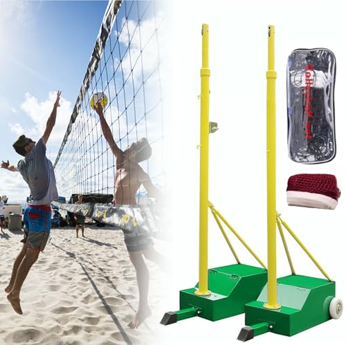 Pali da badminton con telaio a rete, pali da pallavolo/badminton per cortile, supporto resistente per pallavolo con 2 reti, altezza regolabile da 12 a 2 m, per interni/esterni/adulti/scuola