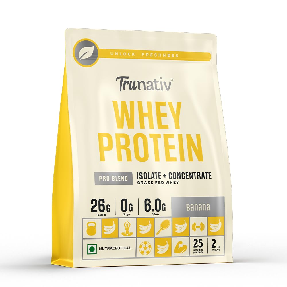 Trunativ Pro Blend Whey Protein Powder Isolate & Concentrate | 100% Light & Clean Protein Powder | 26g Protein | 6g BCAA | 12.52g EAA | No added sugar | Banana 2lbs (907g)-image-41