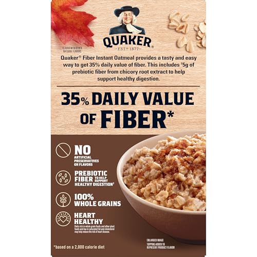 Image of Quaker Fiber Instant Oatmeal, Maple Brown Sugar, 35% Daily Value of Fiber, Whole Grains, No Artificial Flavors, 1.58 oz Packets, (8 Pack)