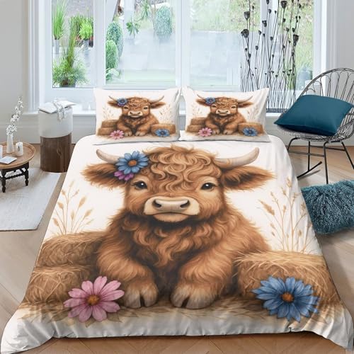 Housse de couette veau microfibre hypoallergique 200x200cm parure de lit 3D - 4