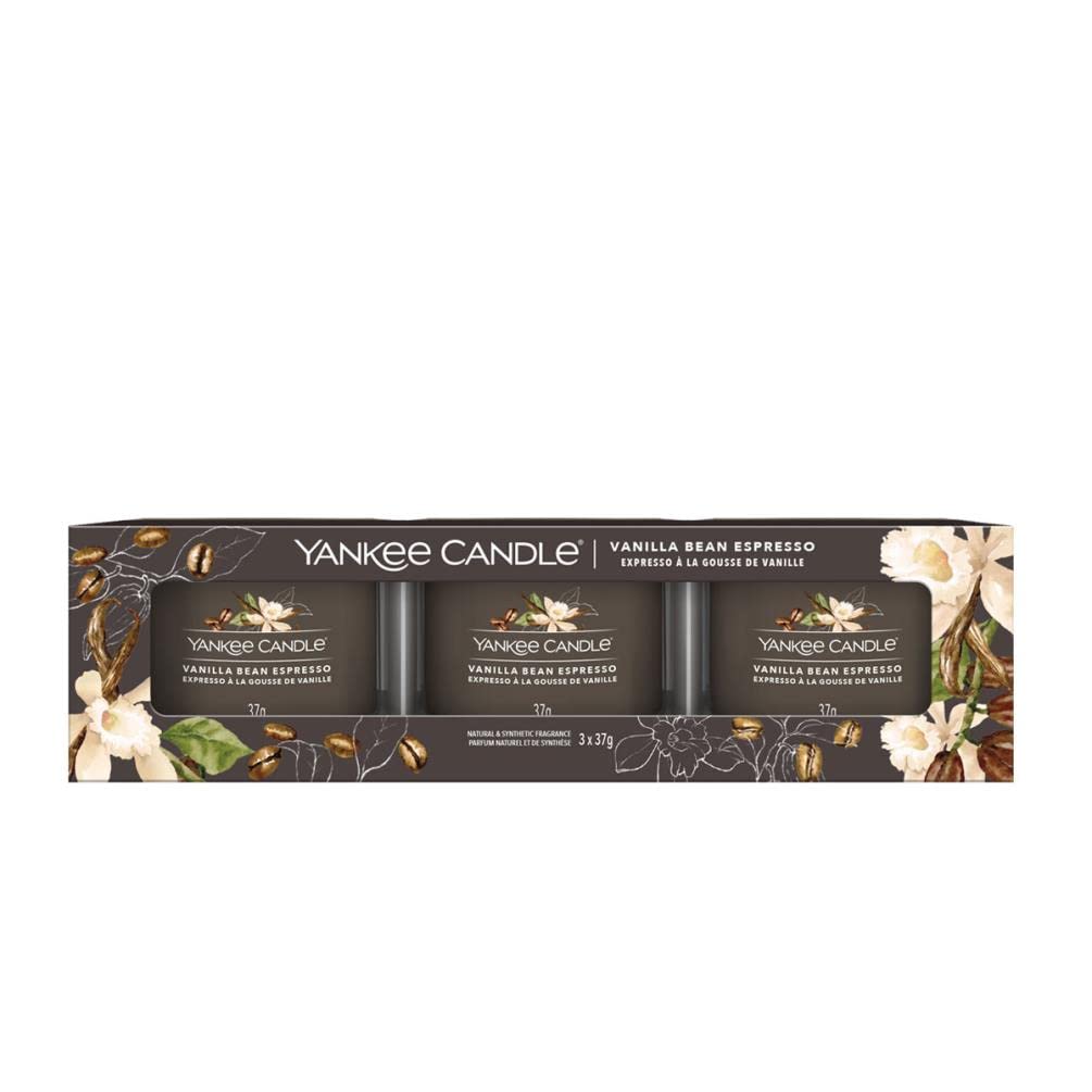 YANKEE CANDLE CONFEZIONE REGALO CON 3 CANDELE VOTIVE IN VETRO VANILLA BEAN ESPRESSO