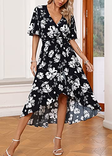 Image of Kormei Womens Short Sleeve Floral Maxi Dress High Low V-Neck Flowy Party Long Dresses M Navy /White
