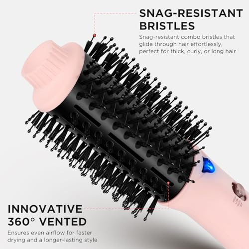 Image of Aima Beauty Blow Dryer Brush - Ionic Ceramic Hot Air Brush for Frizz-Free Straightening & Voluminous Blowout, 2.3'' / 60mm Oval Barrel with Nylon Bristles, 360 Surrounded Vent, 3 Heat Settings, Pink