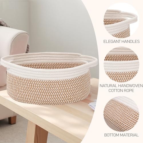Image of JMvicyroam Small Woven Basket, Empty Gift Basket, White&Brown Block /2 Pack | Small Gift Basket, Cotton Rope, 12 x 8 x 85 in, Handles, Includes Ribbon and Bag, Birthday Gift Basket