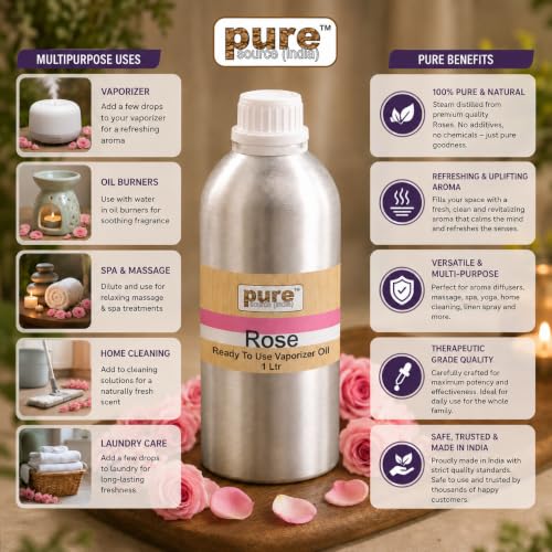 Image of Pure Source India Rose Fragrances Vaporizer Oil, 1 L Refill