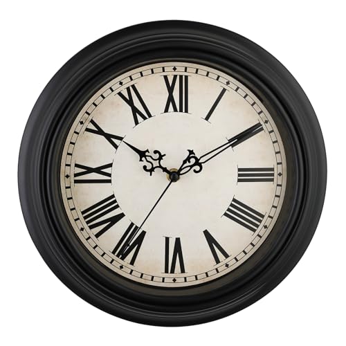 Plumeet Très Grande Horloge Murale Rétro, Horloge Silencieux Classique de 25cm pour Salon, Chambre de Coucher ou Bureau, Horloge Murale à Chiffres Romains,...