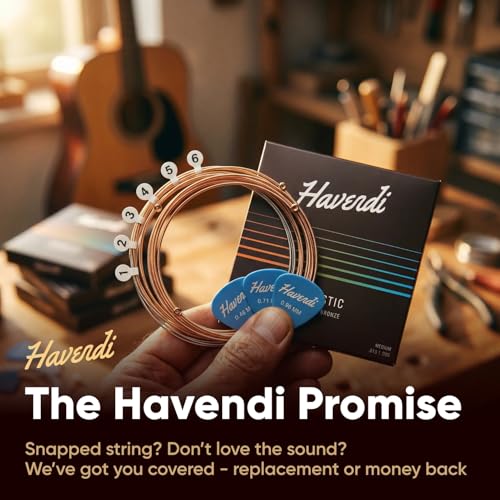 Image of HAVENDI Acoustic Guitar Strings Phosphor Bronze Coating I Premium Brilliant Sound Quality I Includes 3 Picks