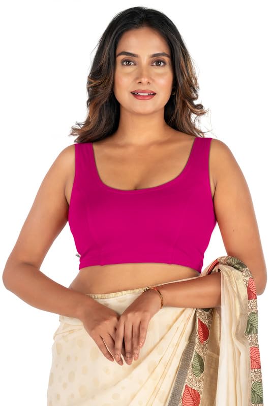 Image of Abhi Cotton Readymade Saree Blouse for Women- Sleeveless, U-Neck, Regular-fit, Stretchable, Pull-on Style