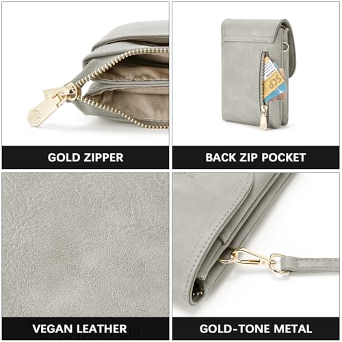 Image of BOSTANTEN Vegan Leather Small Crossbody Bags for Women Designer Cell Phone Bag Wallet Purses Adjustable Strap, B-02-grey, 4.9 inch(L) x 2 inch(W) x 7.1 inch(H) inch, Crossbody Bag