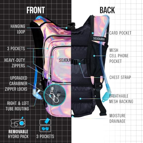 Image of Sojourner Hydration Pack, Hydration Backpack - Water Backpack with 2l Hydration Bladder, Festival Essential - Rave Hydration Pack Hydropack Hydro for Hiking, Running, Biking, Festival Gear