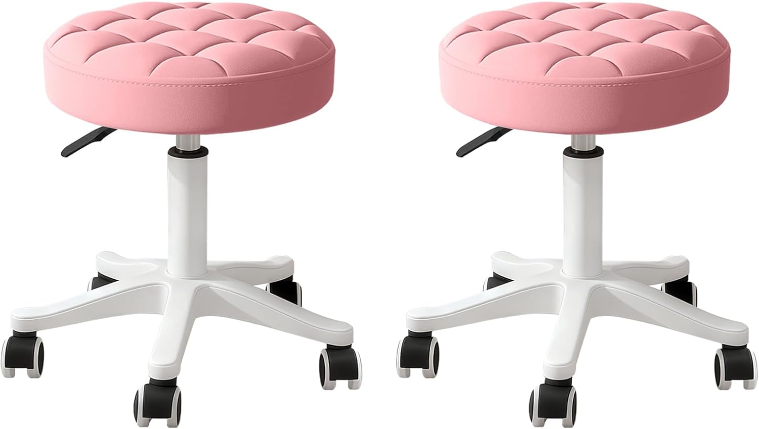 Small Rolling Stool with Wheels, PU Leather Height Adjustable Vanity Work Task Stool, 360 Swivel, Padded Seat Cushion, for Salon, Home, Office