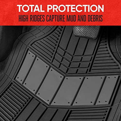 Motor Trend Dualflex All-Weather Rubber Floor Mats For Car, Truck, Van & Suv – Waterproof Front & Rear Liners With Drainage Channels & Two-Tone Sport Design #TOP5