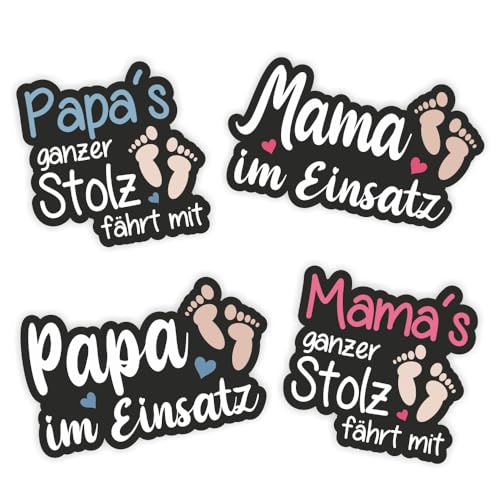folien-zentrum - 4X Aufkleber Set Auto - Autoaufkleber Mama Papa Eltern im Einsatz ganzer Stolz fährt mit - Sticker Sprüche für Car - Autosticker Kids Kinder Mutter Vater Geschenk - Made in Germany 3