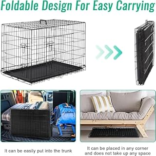Dog Puppy Cage Folding 2 Door Crate with Removable Tray XXL 48-inch Black Metal Training Crate Pet Carrier (XXL-48inch)