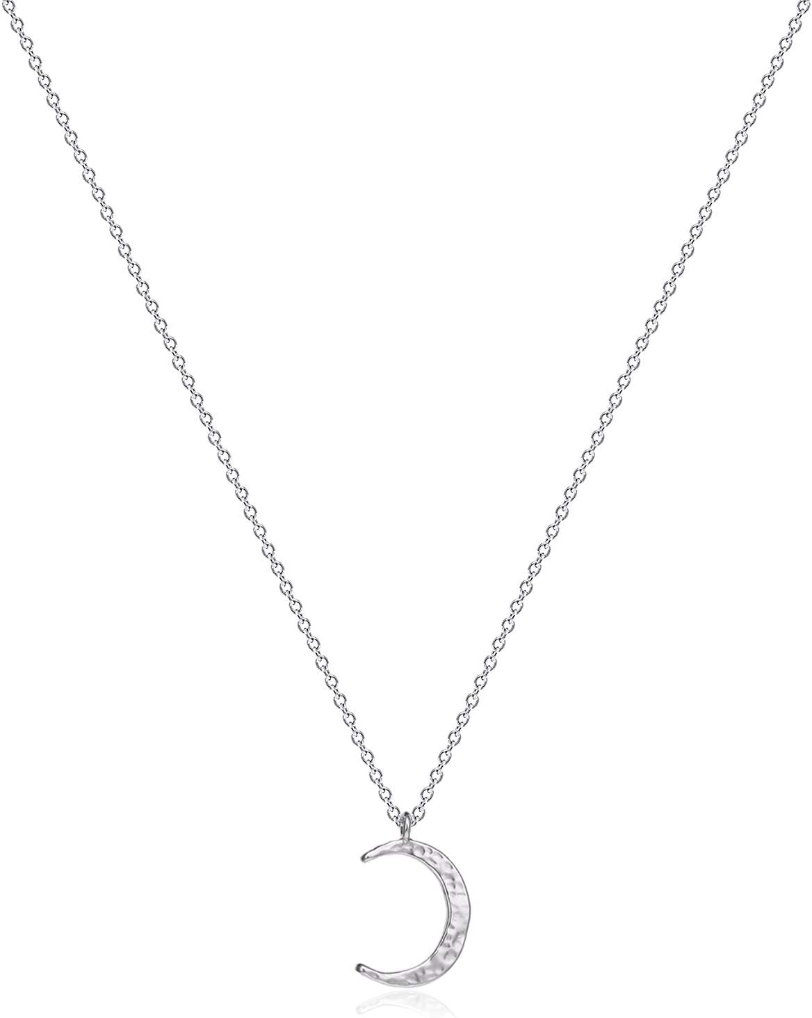 Fettero Silver Crescent Moon Pendant Necklace for Women, Dainty Handmade Waning Waxing Moon Phase Pendant Chain Minimalist Jewelry