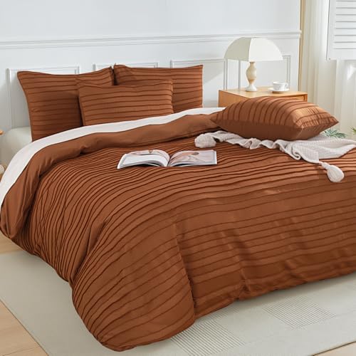 Image of NEXHOME PRO Duvet Cover, Brunt Orange 3 Pieces Boho Tufted Duvet Cover Set, Soft and Lightweight 100% Washed Microfiber Comforter Cover Set(Brunt Orange Cal King, 104 x 98)-No Comforter