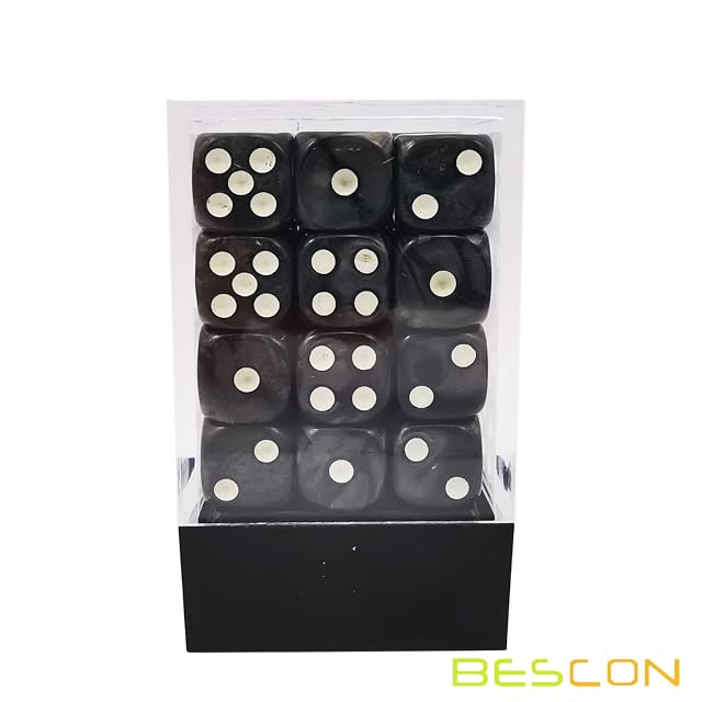 Foto 4 de 4 de Bescon 12mm 6 Sided Dice 36 in Brick Box, 12mm Six Sided Die (36) Block of Dice, Marble Black