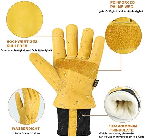 DLY Winter Work Gloves,Leather Winter Work Gloves for Men and Women,Waterproof Winter Gloves with Waterproof Membrane,Warm Working Gloves for Construction, Equipment Operation, Driving, Road Machinery