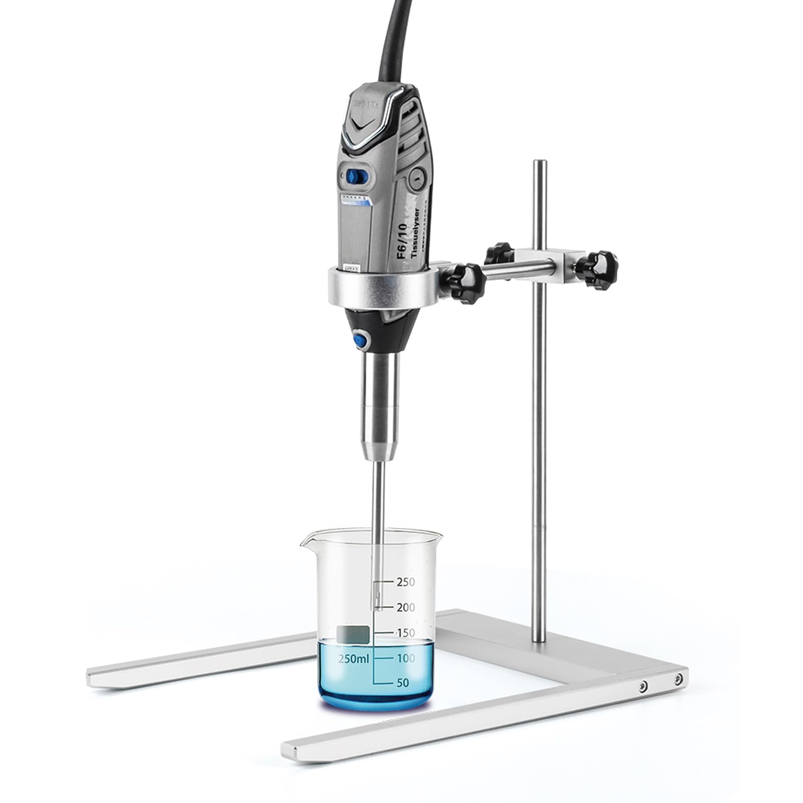 Homogeneizador de alta velocidad, 5000-35000 rpm, con soporte, capacidad de procesamiento 0,2-250 ml, ajuste de velocidad de 6 niveles, ideal para cosméticos, revestimientos y pulpa de papel