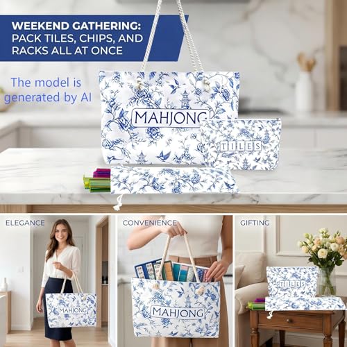 Set de Bolsa Azul y Blanca para Mahjong, 3 piezas miniatura 6
