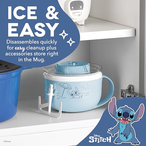 Image of Disney | Dash Stitch My Mug Ice Cream Maker - Electric Countertop Soft Serve Ice Cream Machine, Single Serve Half-Pint Stitch Mug with Ingredient Chute & Recipe Guide