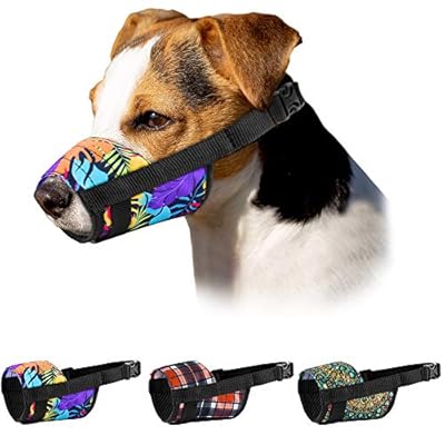 MUROM Print Dog Muzzle for Small Medium Large Dogs Puppy Pattern Adjustable Pet Muzzles Anti Barking Biting Mouth Cover (Tropical, S)