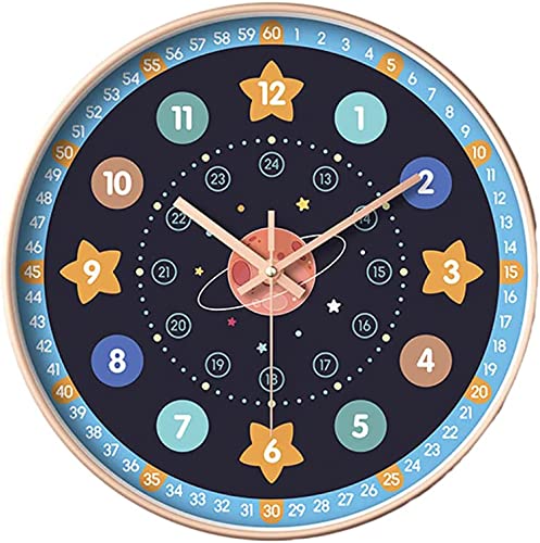 Uandhome Silent Wall Clocks for Kids, Modern Non-Ticking Children Round Movement Wall Clock Quartz Decorative Clocks Classic Space Travel Clock for Bedroom Home Kitchen Room Office School