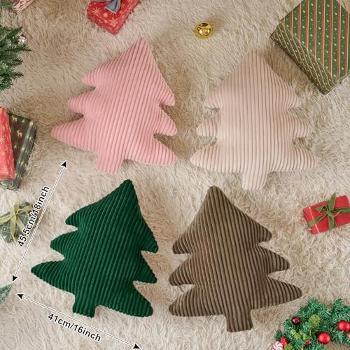 Image of Lanpn Christmas Tree Pillows Set of 2, Christmas Decoration Narrow Stripes Winter Throw Pillow Soft Cute 3D Shaped Xmas Tree Cushion for Sofa Bedroom Xmas Decor (18x16 inch, Off White)