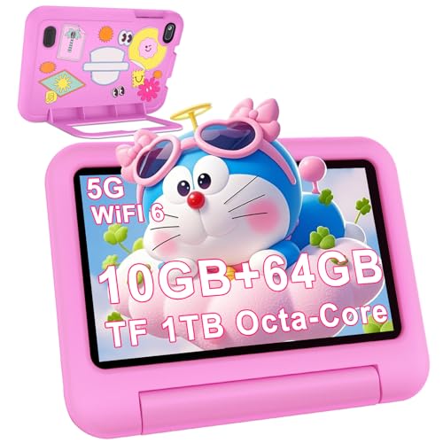 DEERTiME 2025 Tablet 7 Pulgadas Android 14, 10GB RAM + 64GB ROM (TF 1TB), WiFi 6, Bluetooth 5.0, 8-Core, 3500mAh, Control Parental, Doble Cámara, Certificado GMS, Tablets con Funda EVA - Rosa