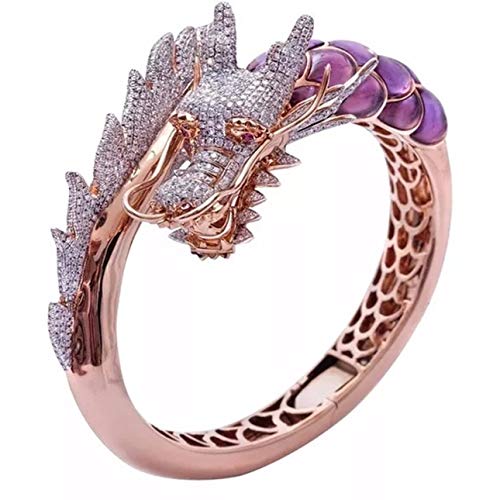 Ba30DEllylelly Bague en Diamant tête de Dragon dominatrice B Bague en Diamant plaqué Or Rose 18 carats, Cadeau d'anniversaire pour Les Femmes