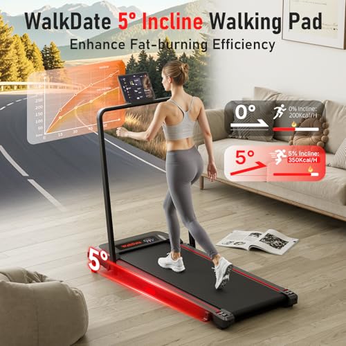 Image of Walking Pad Treadmill with Incline and Handle Bar, Walking Pad with Remote Control and Incline for Home Office, Led Display