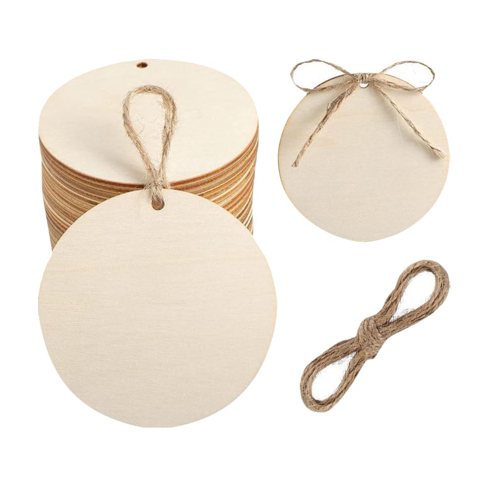 Hugede Wood 50 Pcs 7.5Cm Blank Round Cutouts Tags Unfinished En Circles En Hanging Tags Discs Slices With Hole For Diy Decoration