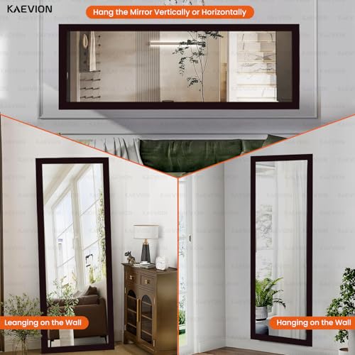 Image of Rectangular 4.25ft Brown PVC Frame Wall Hanging Full-Length with 5MM HD Reflection Glass | Tall Big Floor Stand Long Dressing Body Mirror | Wall Mounted Mirror for Home Decor