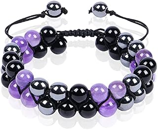 AUAUY Triple Protection Bracelet, Tiger Eye & Obsidian & Hematite Bracelet with Necklace and Evil Eye Bracelet, Adjustable Anxiety Bracelet Mens Healing Crystal Bracelet Bring Luck Prosperity Health