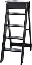ZOUTYI Taburete de Escalera de 5 escalones para Trabajo Pesado, Taburete de Escalera de Madera Plegable, Color Teca Amarilla, Carga máxima de 120 kg (260 LB)