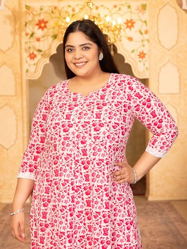 Image of MEERA FAB Women's Pure Cotton Printed Anarkali Kurta with Palazzos & Dupatta