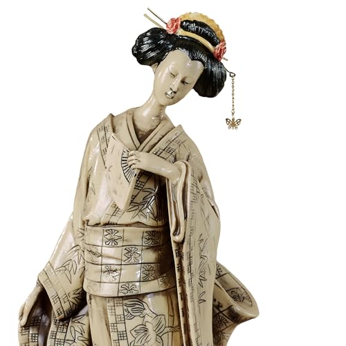 Figura Decorativa Geisha de Resina Beige y Negro 17.5 pulg miniatura 4
