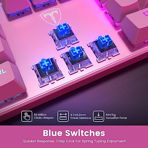 Image of RisoPhy Mechanical Gaming Keyboard, RGB 104 Keys Ultra-Slim Backlit USB Wired Keyboard with Blue Switch, Durable ABS Keycap /Anti-Ghosting /Spill-Resistant Mechanical Keyboards for PC Mac Xbox Game,Pink